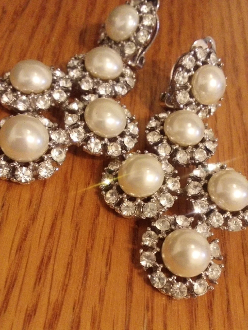 Pearl and Crystal Drop Clip On Earrings - White